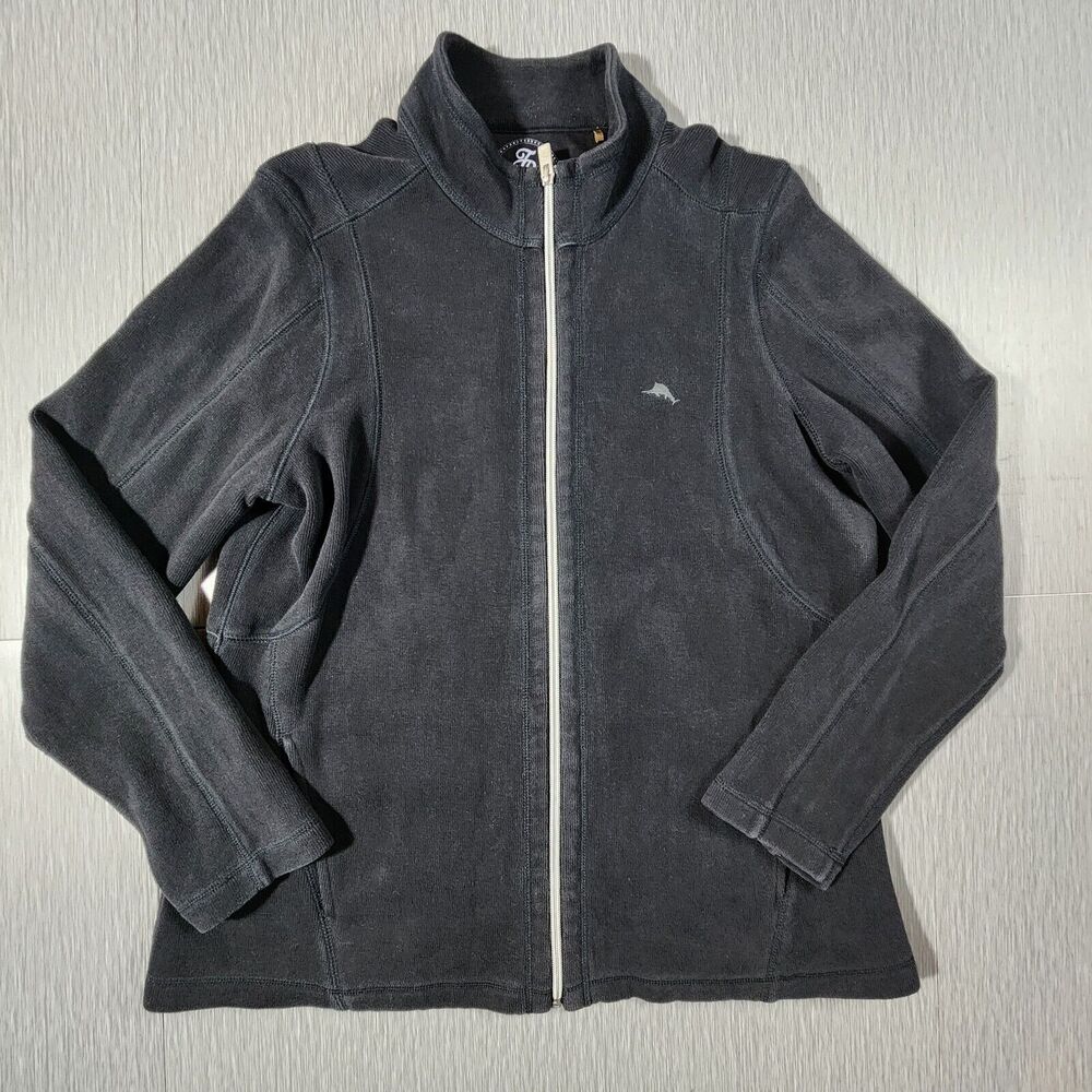 Tommy Bahama Sweater Mens Adult Large Black Outdoors Full Zip Knit 100% Cotton